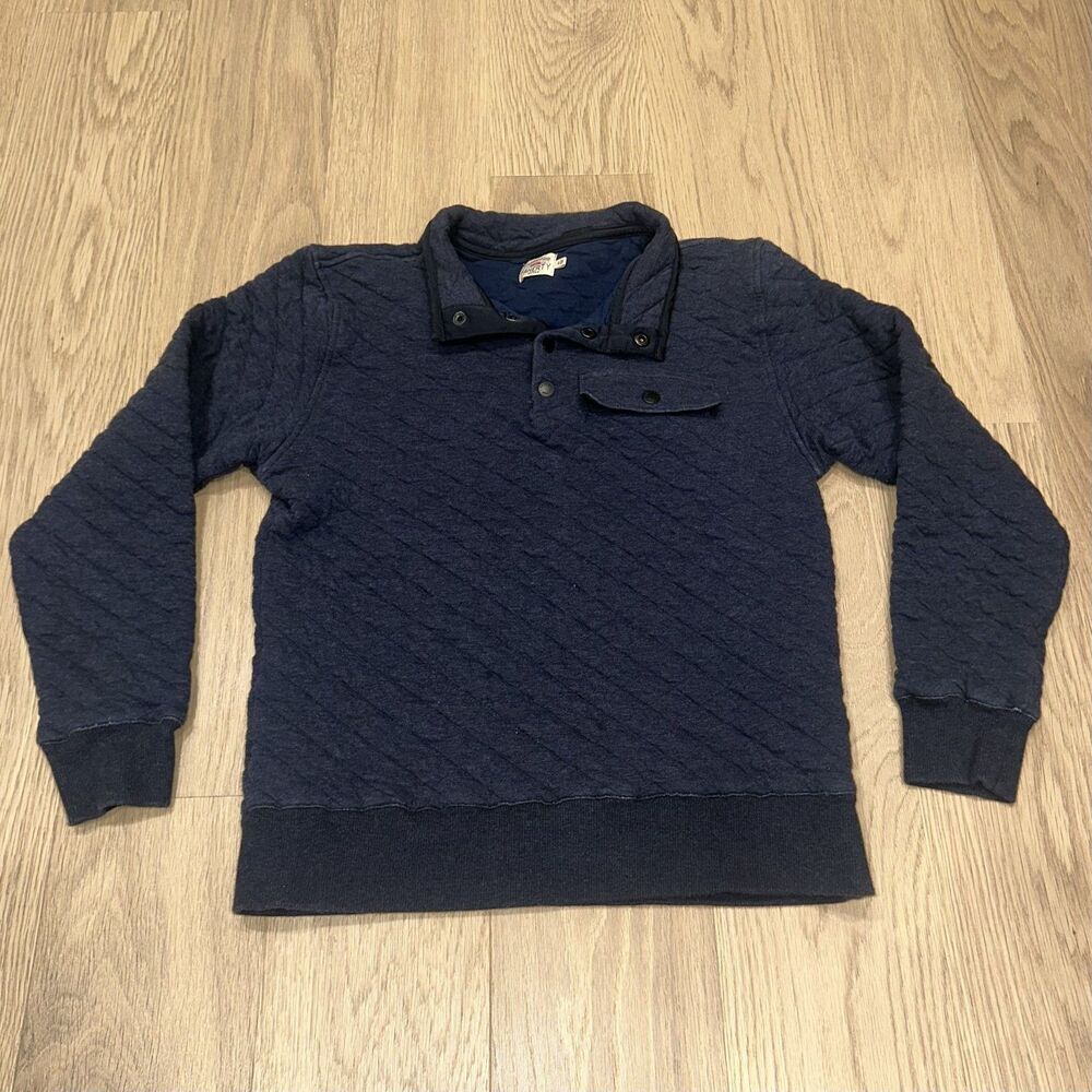 Faherty Epic Quilted Fleece Pullover Sweater Navy Melange Mens XS (Tagged S)
